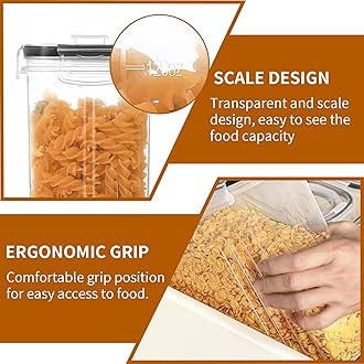 Cereal Containers Storage Set (4L / 135.2oz), 6PCS Airtight Food Storage Containers with Lids, Cereal Dispensers for kitchen Pantry Organizers and Storage with Pour Spout, 20 Labels, Marker