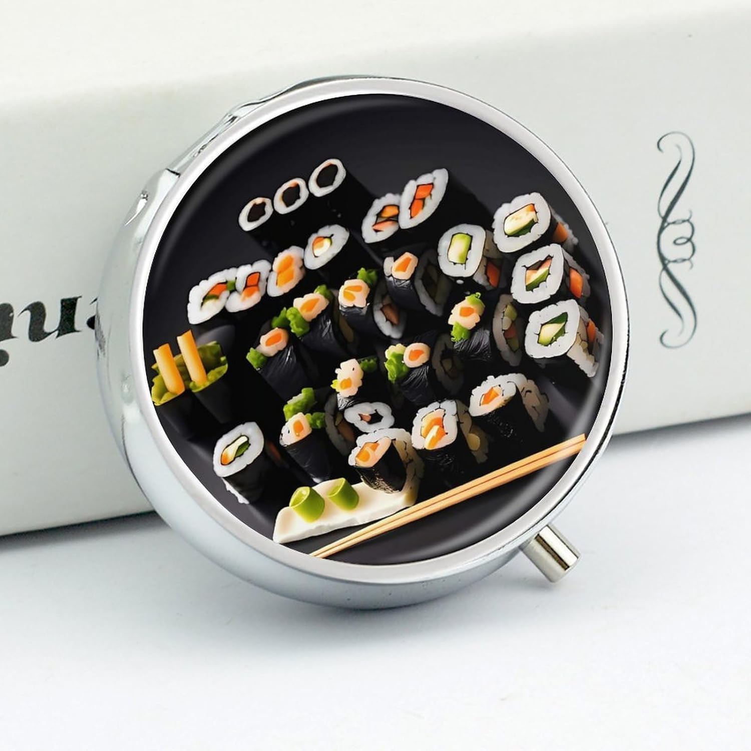 Round Silver Pill Box Small Pill Case for Purse and Pocket 3 Compartment image 4
