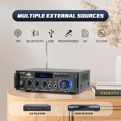 Miniatura 2 de Amplificador de audio estéreo, 300 W, sistema de amplificador de potencia inalámbrico Bluetooth 5.0 de 2 canales, amplificador de potencia para el