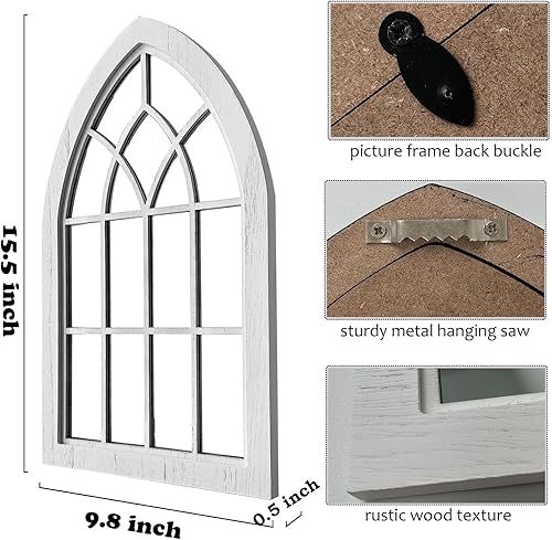 Miniatura 6 de ZEXUIRU Espejo de pared con marco de madera para ventana, 2 piezas, espejo rústico de granja, espejo de entrada con marco de madera para sala de