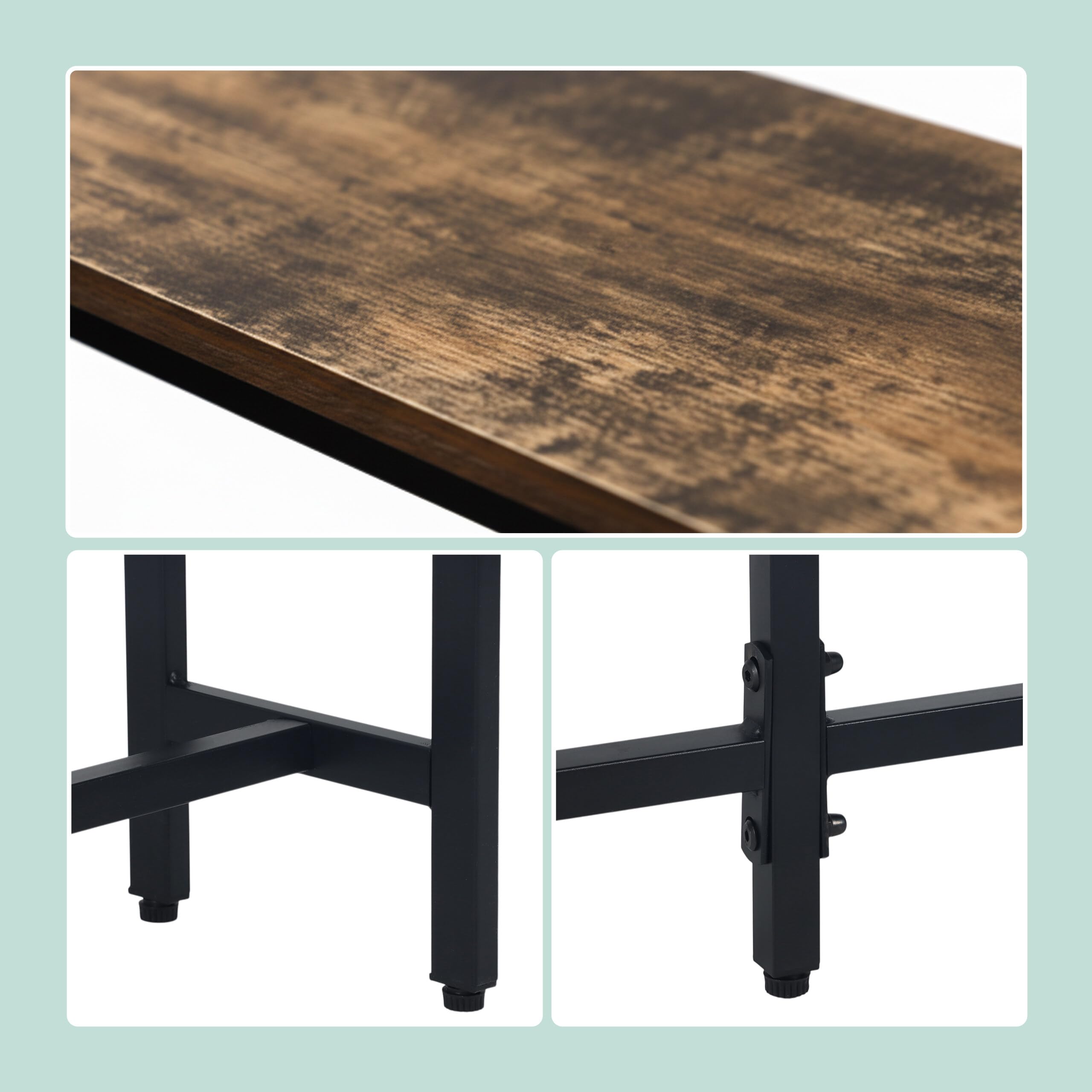 Relaxdays Stolik konsolowy, wys. x szer. x gł.: 80,5 x 160 x 20 cm, przemysłowy stół do przechowywania, korytarz i salon, metal i MDF, brązowy/czarny