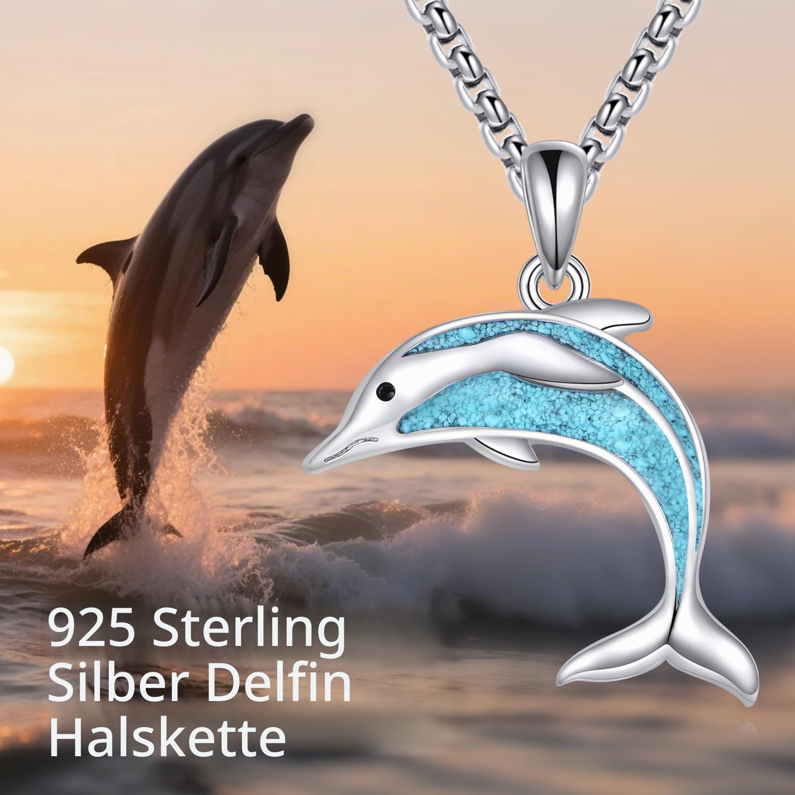 Delfin kette Halskette 925 Sterlingsilber Delfin Türkis Ozeantier Anhänger Halskette Strand Valentinstag Schmuck für Damen Herren