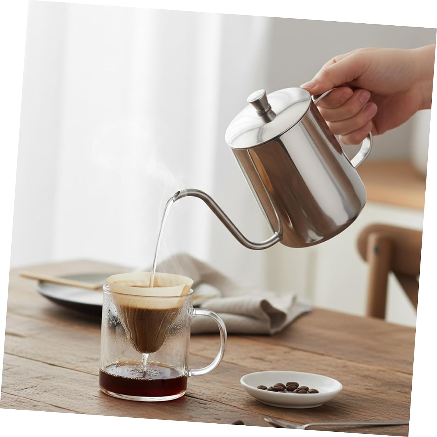 IMIKEYA Multi-use Metal Kettle Long Spout Stainless Pot for Travel and Home Kettle Thermometer