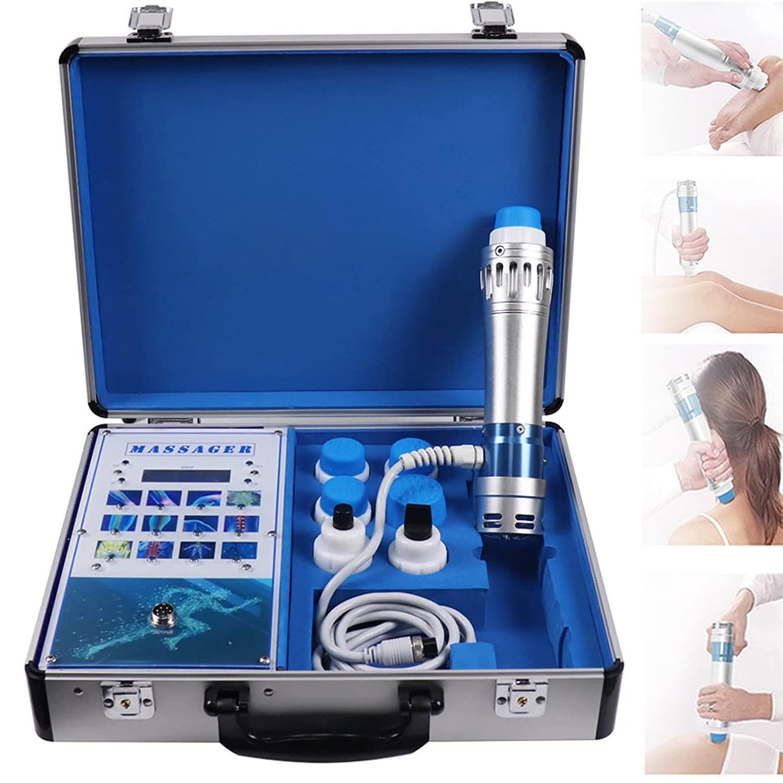 Dispositivo per terapia ad onde d'urto,macchina per terapia ad ultrasuoni,dispositivo per terapia acustica,con testina di massaggio multipla,per sollievo dal dolore da massaggio profondo,Button