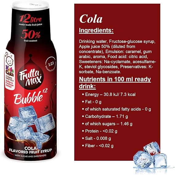 FruttaMax Cola Syrup | Less Sugar | 50% Real Fruit Concentrate | Suitable for soda Machine 500ml
