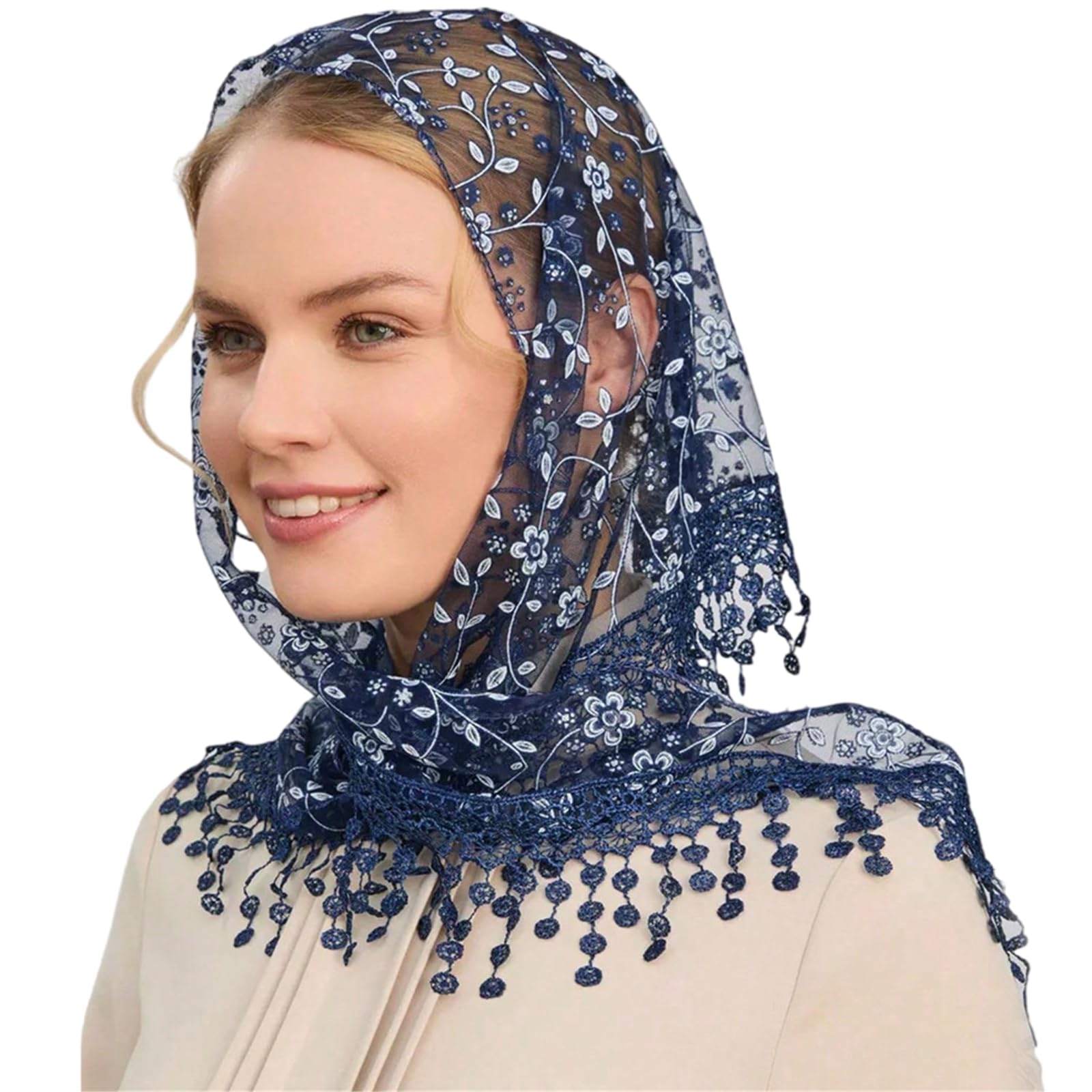 Yazhuq Lace Flower Bandanas Tassels Headwrap for Women and Girl Various Occasion Vacation Dressingup Head Scarf Photo Headpiece