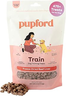 Pupford Freeze-Dried Beef Liver Training Treats for Dogs & Puppies - 475+ Bites, 3 Ingredients, 4oz Low-Cal Treats