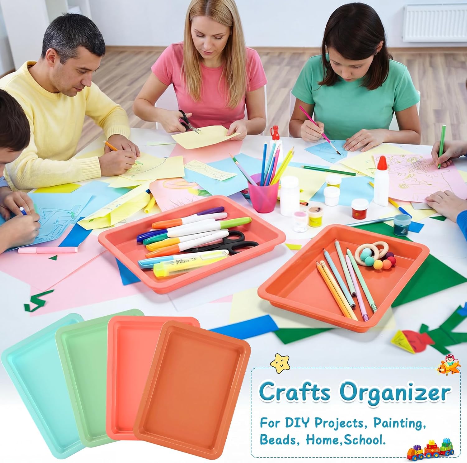 Mimorou 20 Pcs Plastic Art Sand Trays Multicolor Stackable Activity Sensory Tray Paint Mixing Crafts Organizer Serving Accessories for DIY Bead Painting Project, 9.65 x 7.28 x 0.9 Inch (Vivid Color) - Image 5