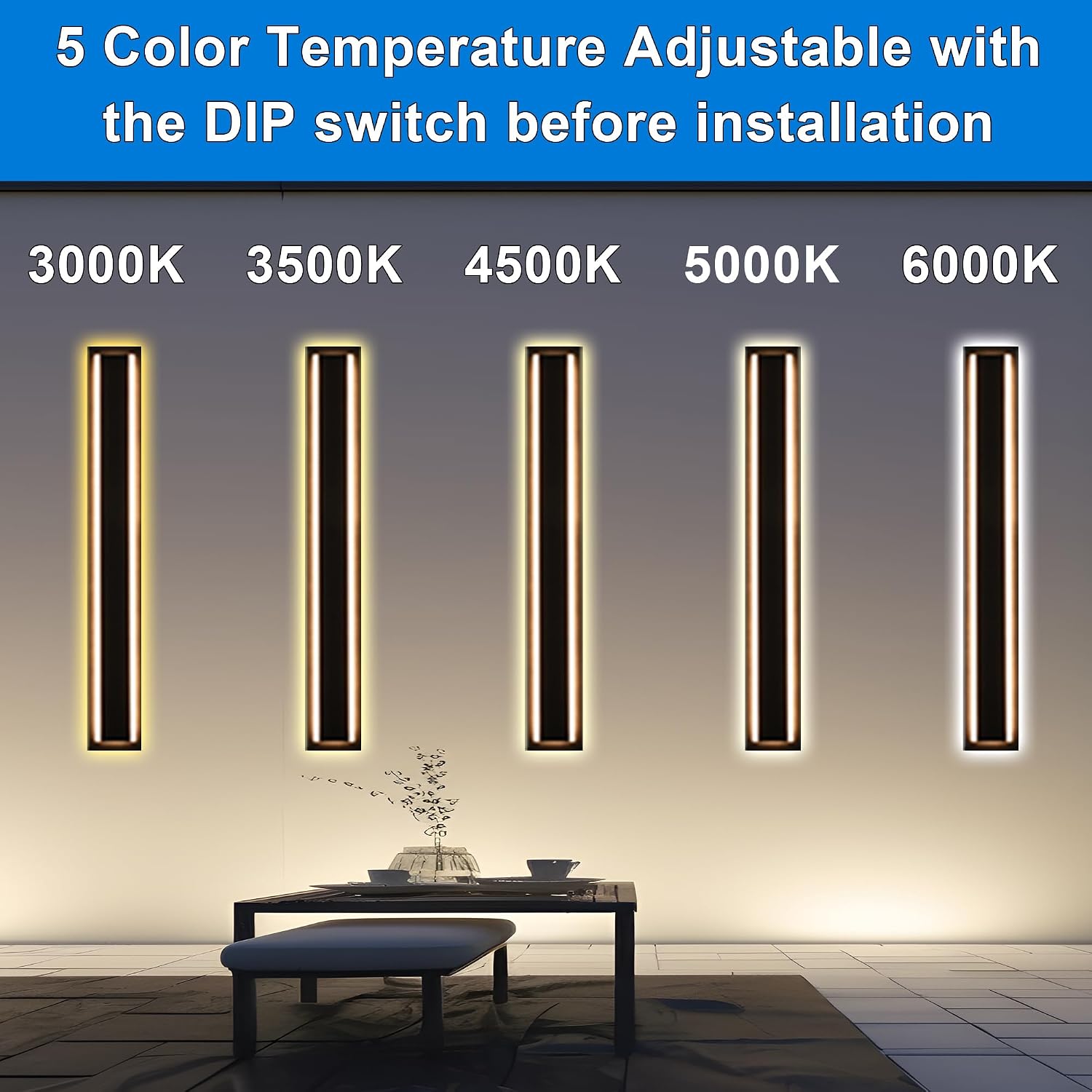 MELUCEE Modern 40" Linear Led Exterior Wall Light 30W 5 Color Dimmable Wall Sconces Set of 2, IP65 Waterproof Long Outdoor Garage Lights Black Patio Light Fixture Outside Lights for house, 3000K-6000K