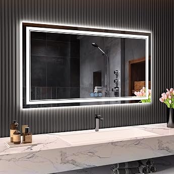 baklon Bathroom Mirror with Lighting, 120 x 70 cm, Bathroom Wall Mirror and Touch Switch, IP65 LED Bathroom Mirror with Memor