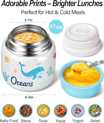 Miniatura 9 de KTKUDY Termo de 17 onzas para comida caliente, tarro de alimentos aislado de acero inoxidable con cuchara plegable, termo de sopa de boca ancha para