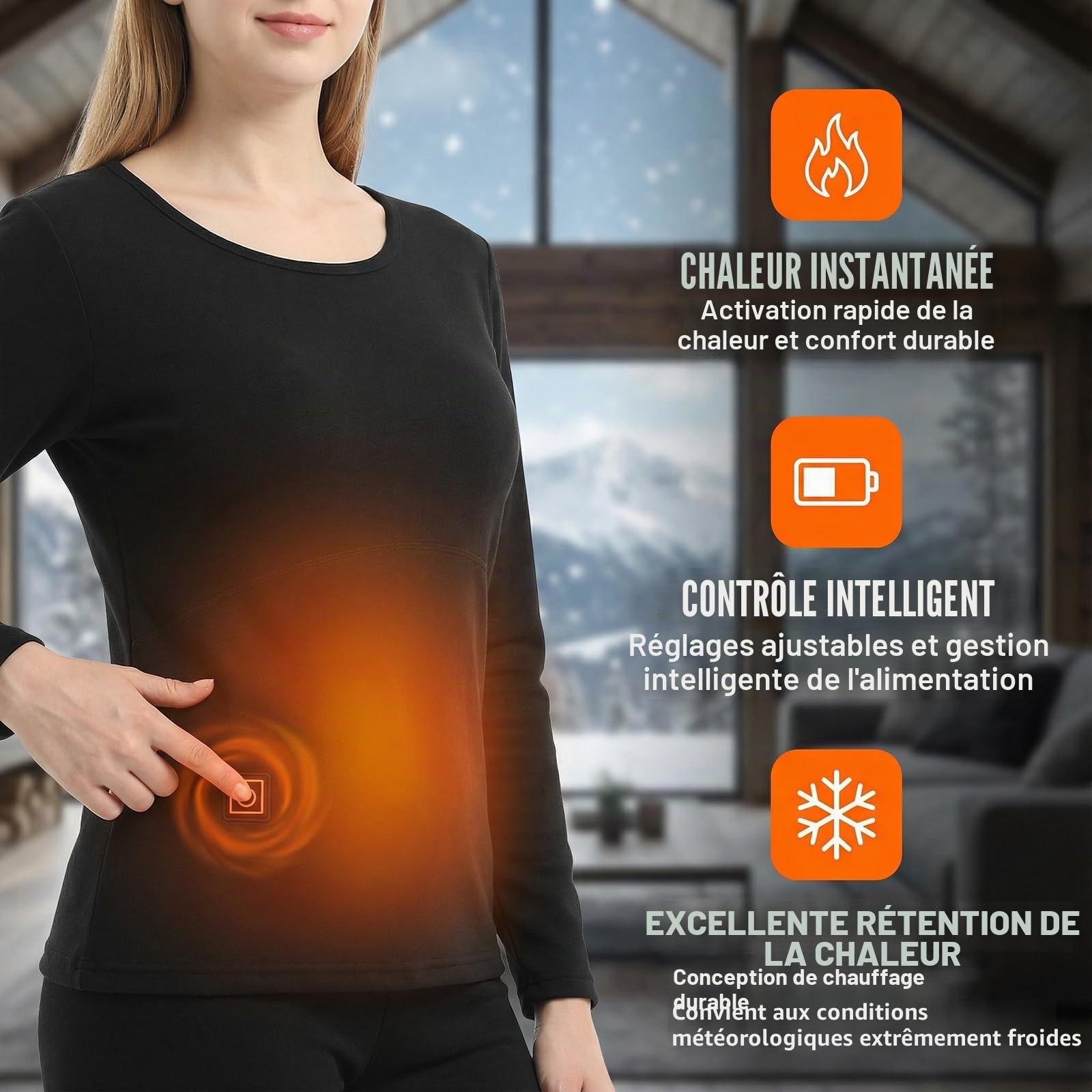 Ensemble de sous-vêtements Thermiques Chauffants pour Hommes d'hiver sous-vêtements Chauffants Chauffants intelligents USB à 28 Zones Convient aux d'hiver froids pour Le Ski