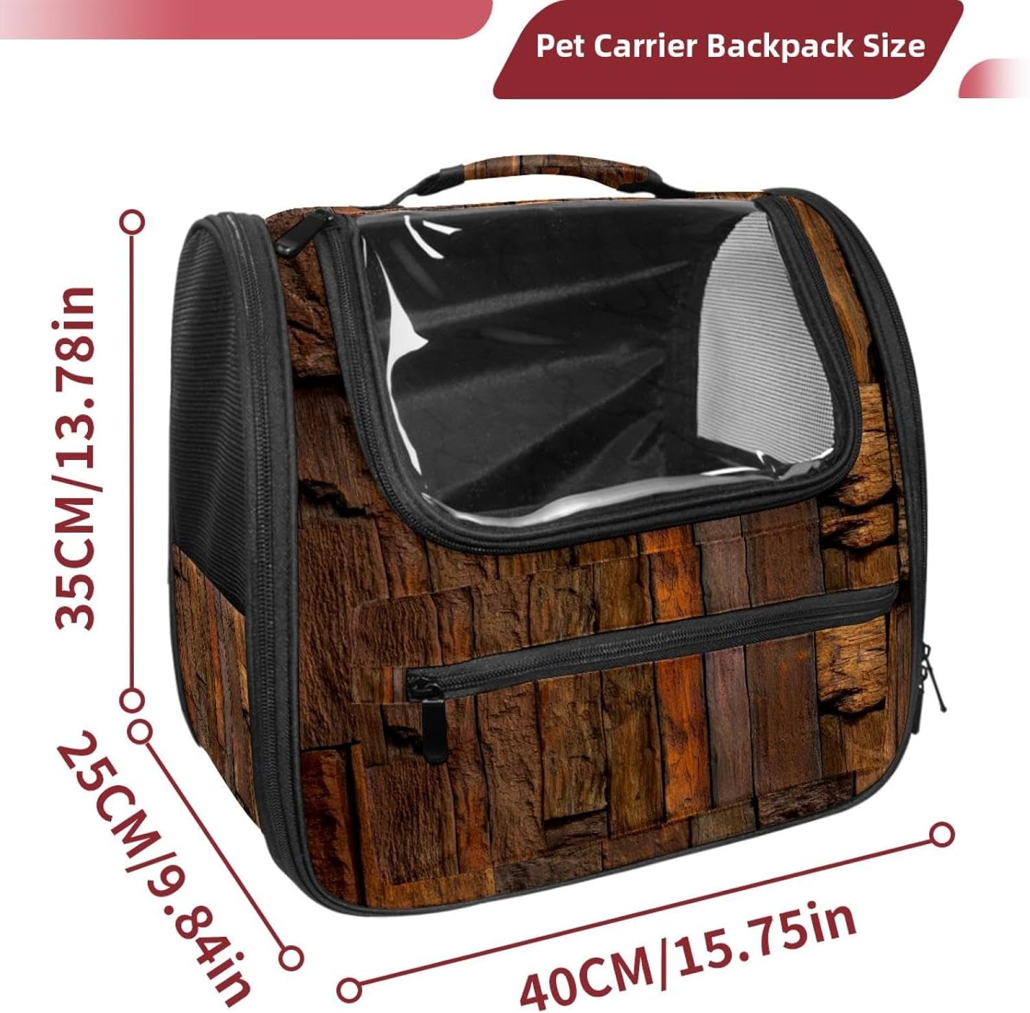 Portable Travel pet Backpack Carrier Hamster Bag Small Dog cat Carrier Breathable Hang Bag, Vintage Brown Wood (6)