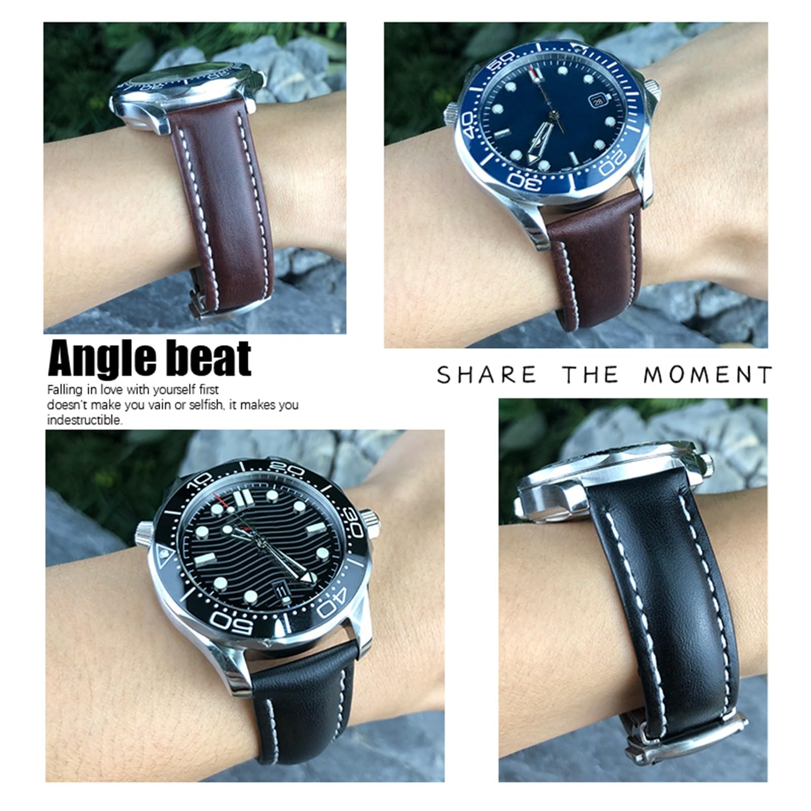 Bracelets en cuir 18 mm 19 mm 20 mm 21 mm 22 mm pour bracelet Omega montre bracelet noir bleu marron