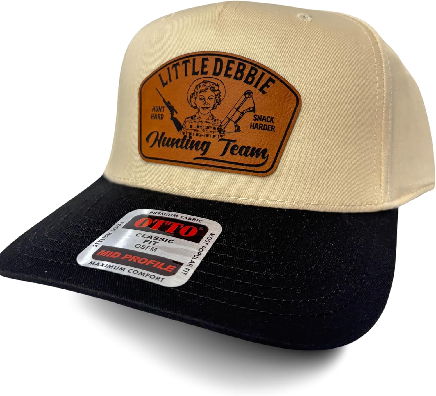 Snack Cake Hunting Team Adult Size Leather Patch Hat | Funny Hats for Dad | Apparel & Accessories | LD