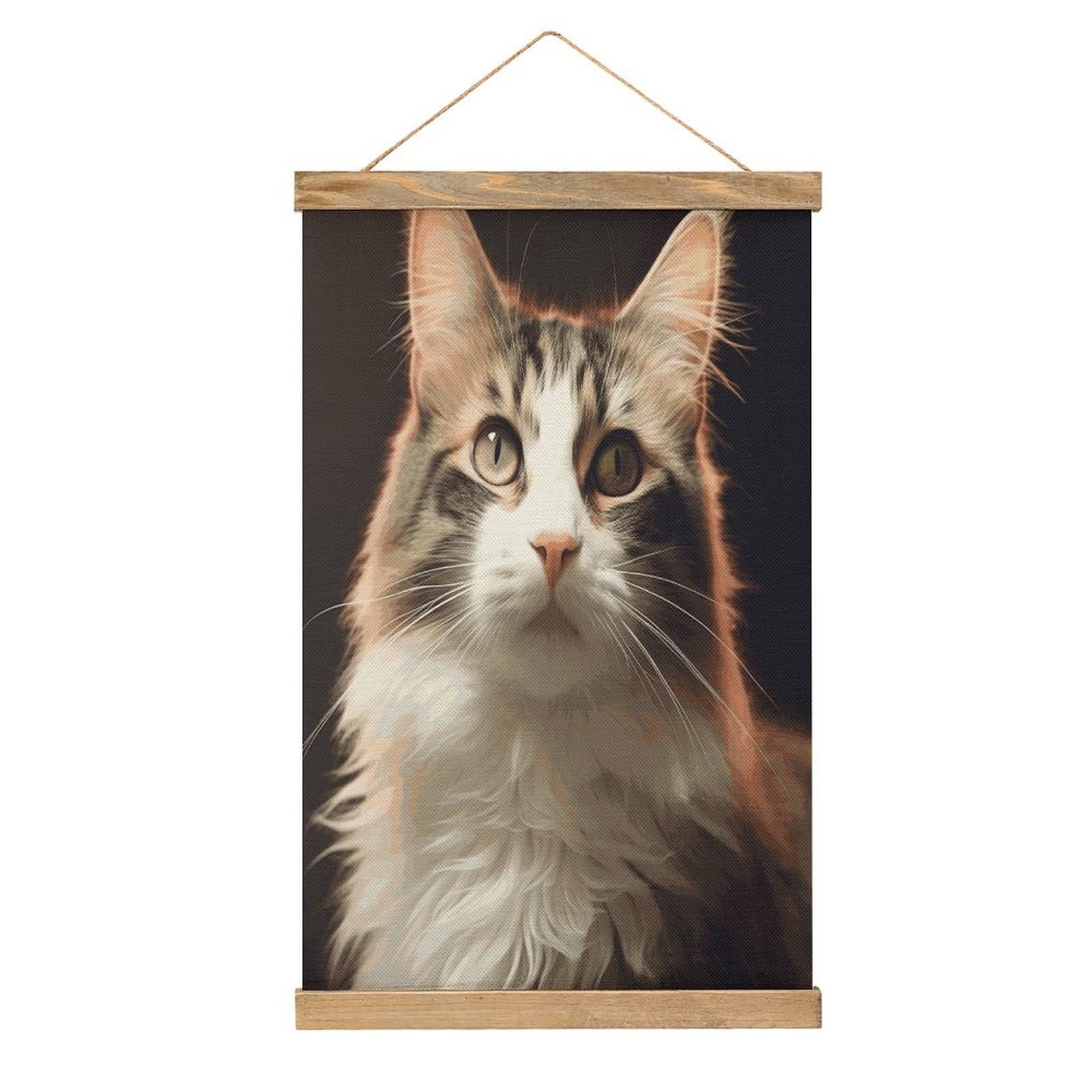 FekiLoot Cat Wall Art Poster Hanger Frame Linen Wall Art Decor Vintage Hanging Poster Hanging Wall Decor Rustic Retro Wall Art Print for Living Room Decor 20.4 X 13.1Inches