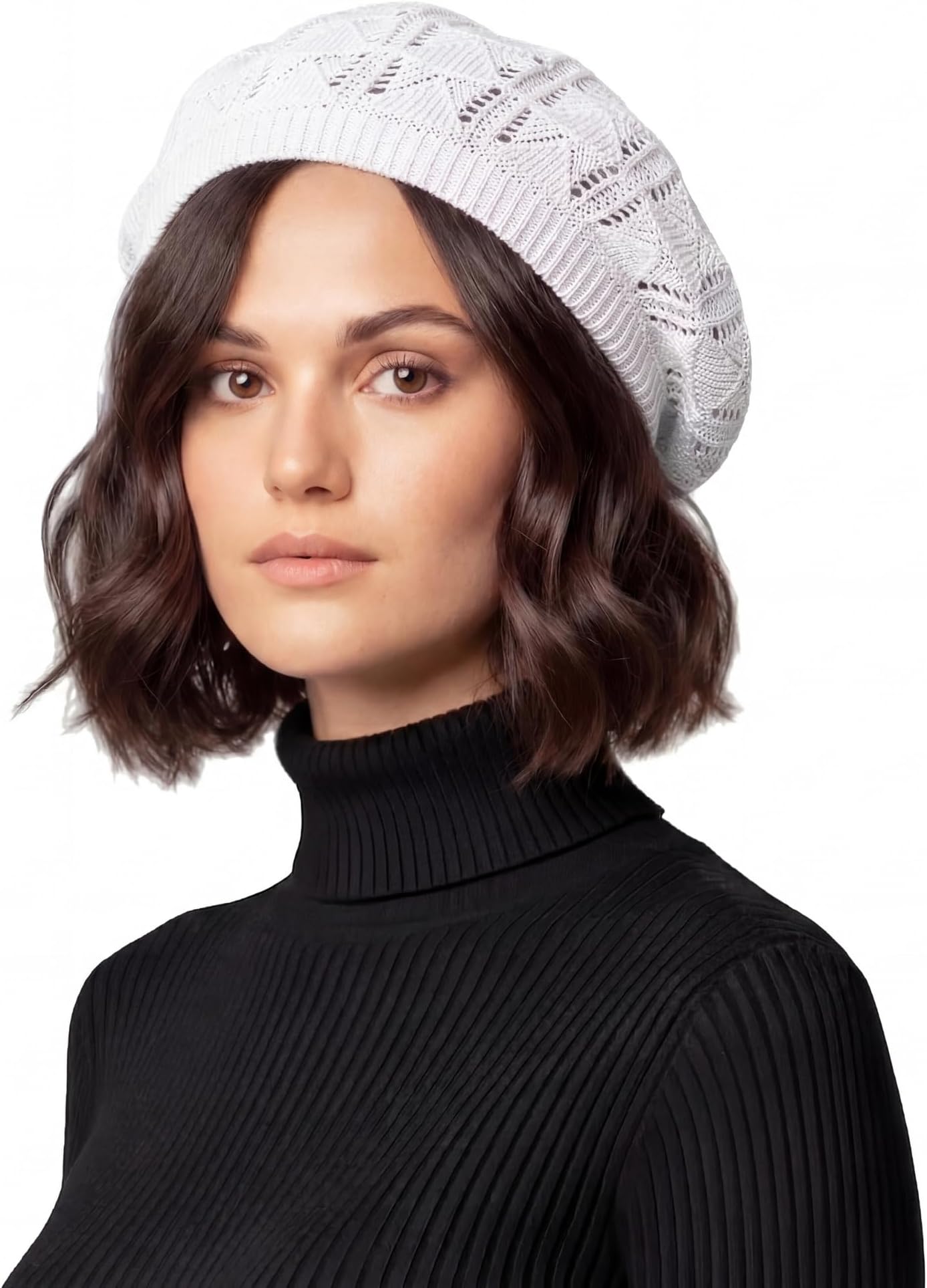 Cotton Crochet Beret for Women - Lightweight Slouchy Beanie for Hair Loss, Thinning & Scalp Sensitivity - Breathable Open Knit French Style Summer Hat