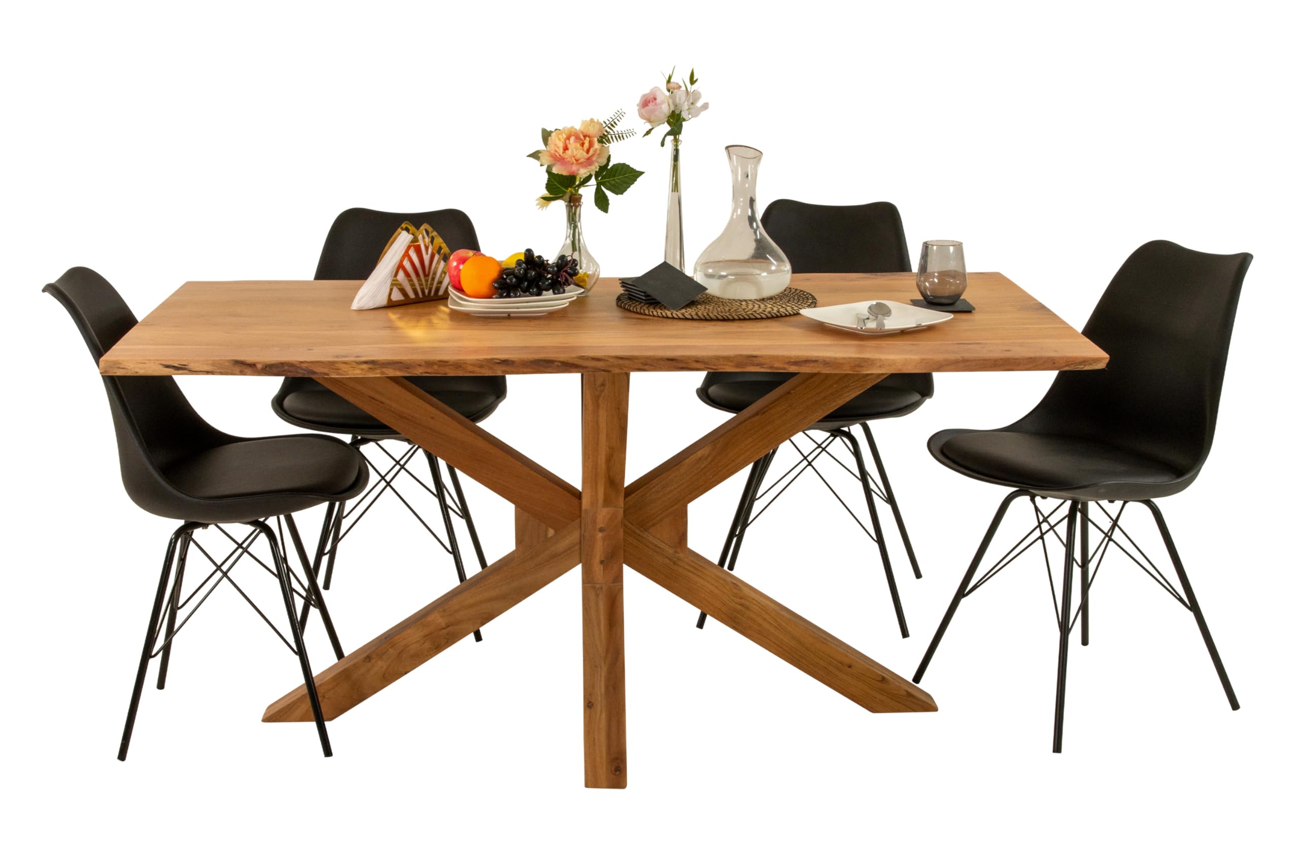 SAM Esstisch Prag 240x100 cm Akazie Natur Baumkante Spider-Gestell Holz