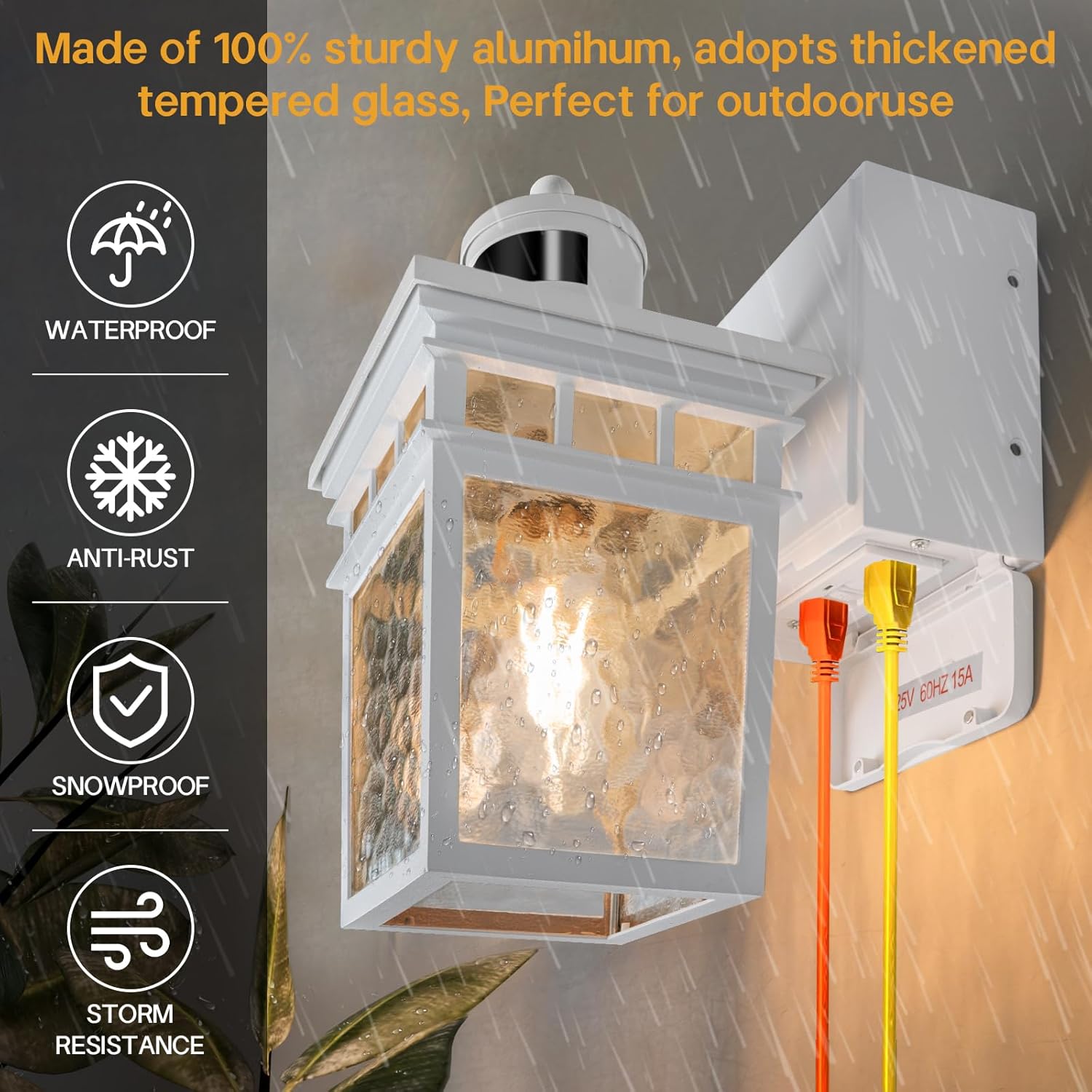 2 Pack Porch Light Outdoor with GFCI Outlet - 3 Lighting Modes Exterior Light Fixture, Dusk to Dawn Motion Sensor Wall Mount Outside Lights for House,Garage,Front Door, Patio