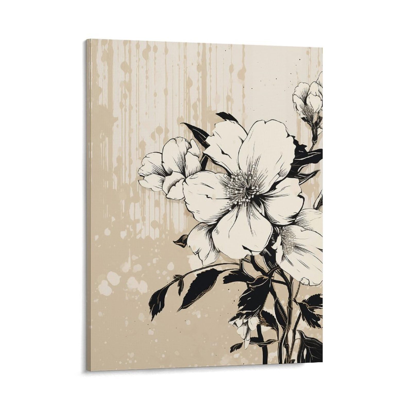 Beige Floral Pattern Wall Art for Home, Abstract Canvas Framed Painting for Living Room, Portable Poster Print for Wall Decor, Personalized Artwork Picture for Hallway, Bedroom 16x20inch(41x51cm)
