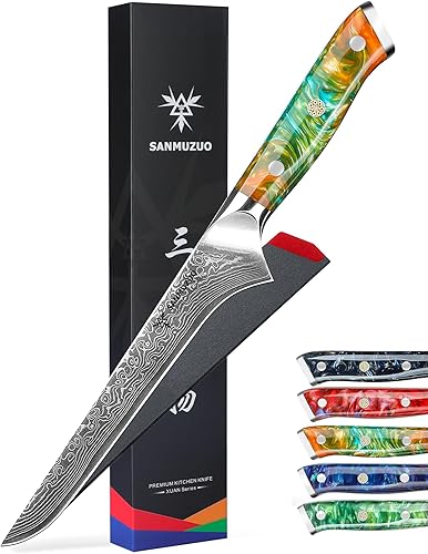 Cuchillo Bonning - Cuchillo de filete de 7 pulgadas - Serie Xuan - Cuchillo de corte de carne de acero Damasco VG10 - Mango de resina (naranja disponible en Yaxa Colombia