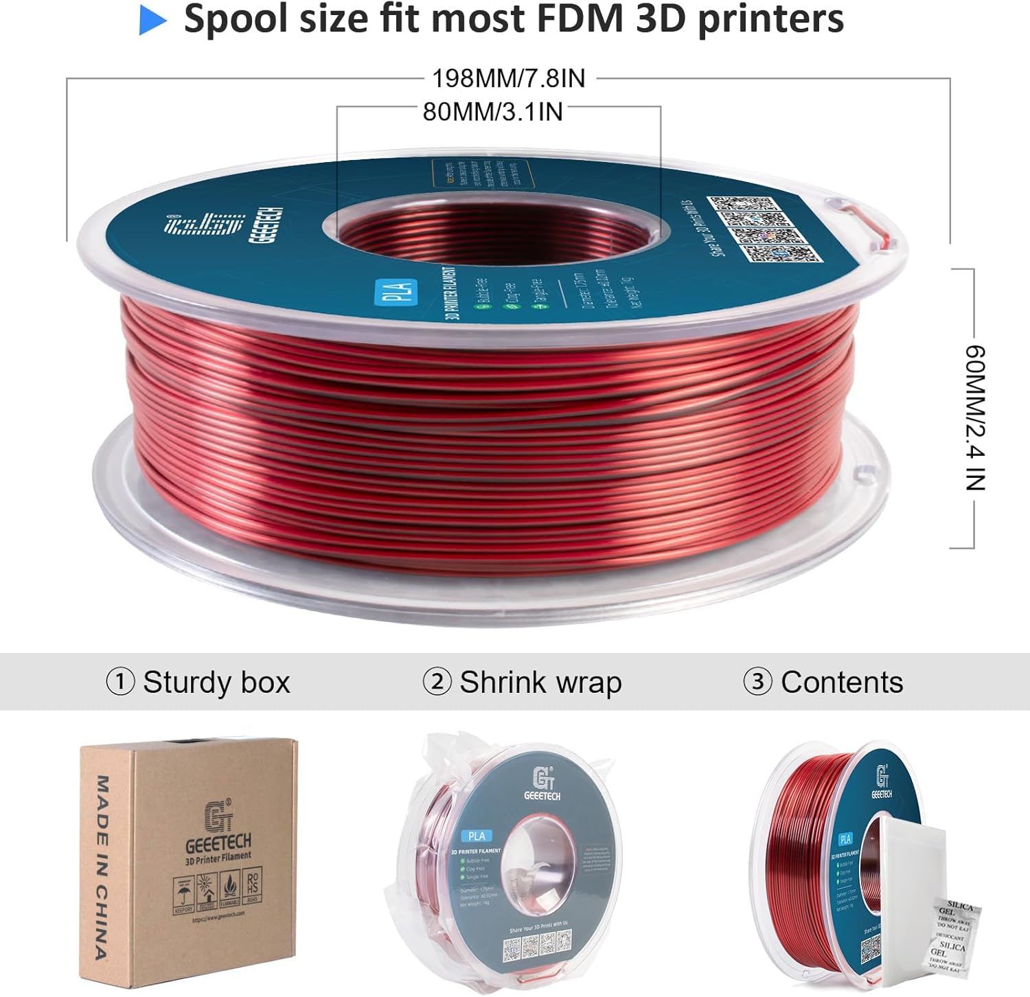 Geeetech Silk PLA Filament 1.75mm Silk Dual Color Filament, Coextrusion Dichromatic Metal-Like Shiny Consumable 1kg (2.2lbs) 1 Spool, Dimensional Accuracy +/- 0.02 mm, Black Red - Image 5