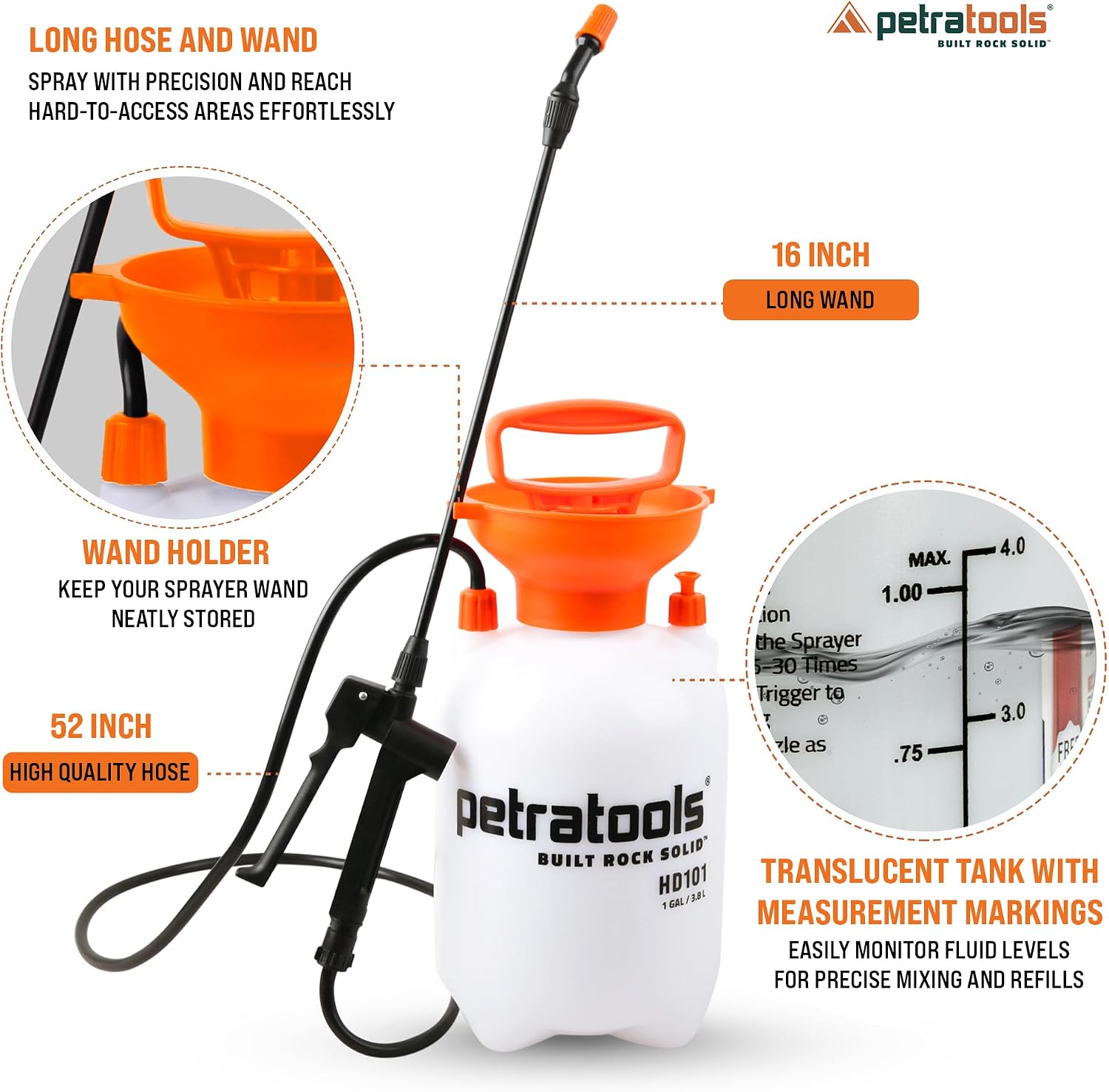 PetraTools HD101 Garden Pump Sprayer, 52-in Long Hose & 2 Nozzles, 1 photo 7