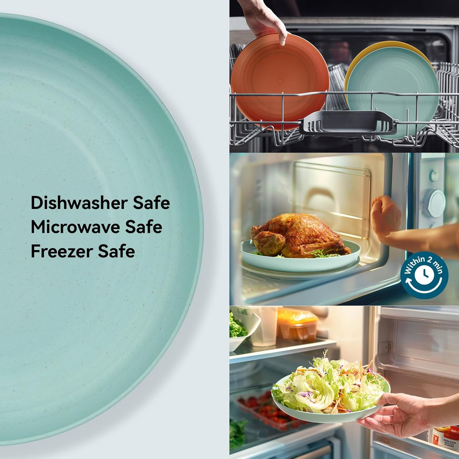 10 inch Deep Dinner Plates Set of 8 Wheat Straw Plates, Unbreakable Dinner Dishes Alternative for Plastic Microwave and Dishwasher Safe for Kitchen with 4 Colors Classic Bright - Image 5