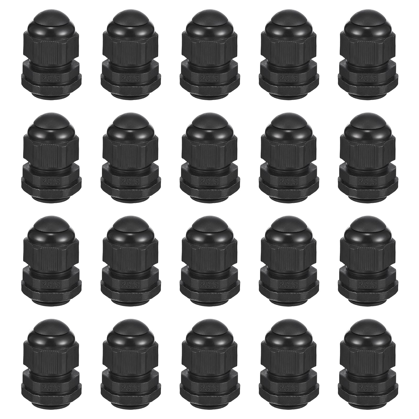 sourcing map 20 Pcs IP68 Waterproof Cable Gland, PG16 PA Plastic Strain Relief Cord Connector with Tube Plugs for 7-12mm Electrical Wiring Outdoor Enclosures, Black