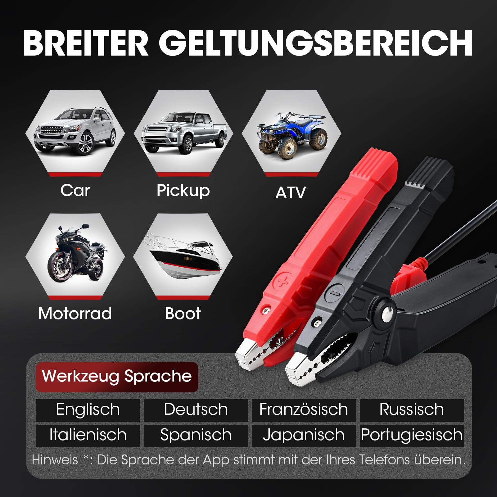 LAUNCH BST360 Batterietester für Auto, 12 V, 100 – 2000 CCA Bluetooth, Werkzeug für Autobatterie, Gesundheitsprüfungen für Auto, LKW, Motorrad, ATV, SUV, Boot, Yacht