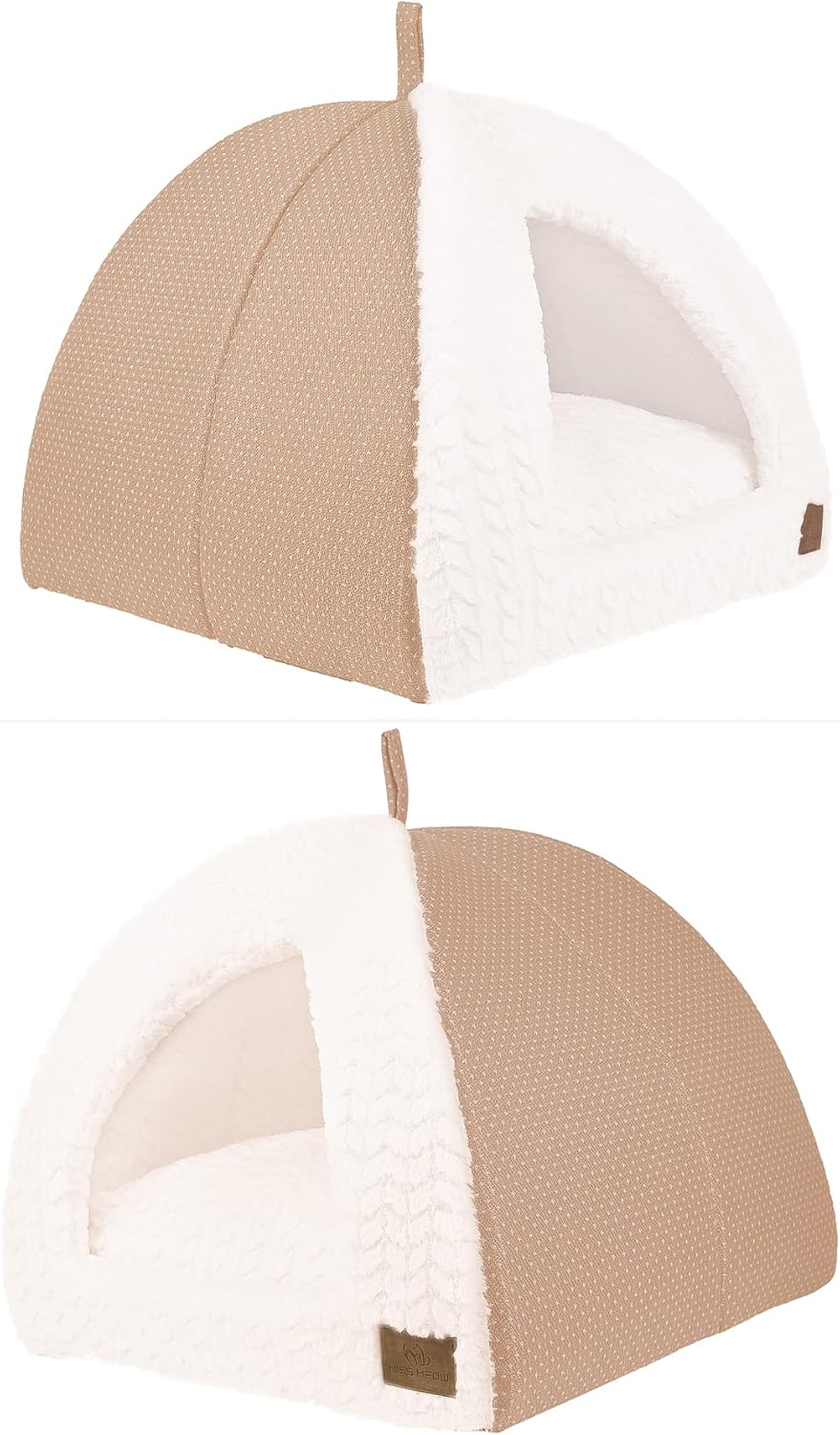review Cat Dog Tent Triangle Bed Removable Cushion Cover Two Way Conversion (Medium, Beige Linen)