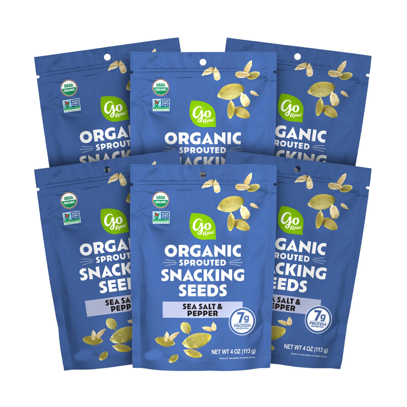 Go Raw Organic Sprouted Sea Salt & Pepper Snacking Seeds, 4 oz, 6 Pack, Pumpkin & Sunflower Seeds, Keto, KosherUSDA Organic