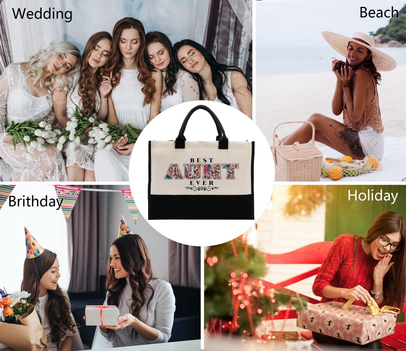 Cotton Canvas Tote Bag for Women, Canvas Tote Bag for Gifting, Totes Bags Gift for Aunt, Best Aunt Ever Gifts Travel Bags - Image 7