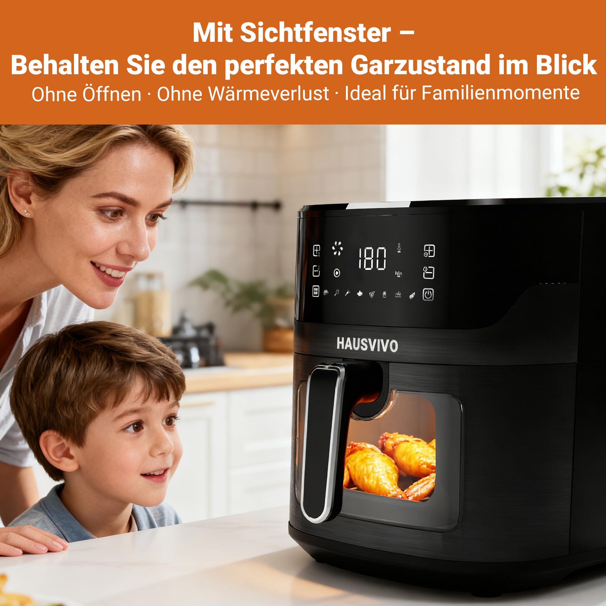 Friggitrice ad aria calda 6,5 l Airfryer XL con finestra e touch screen, friggitrice da 1600 W senza grasso, 8 programmi, senza BPA, lavabile in lavastoviglie, per 2-6 persone, cottura dal