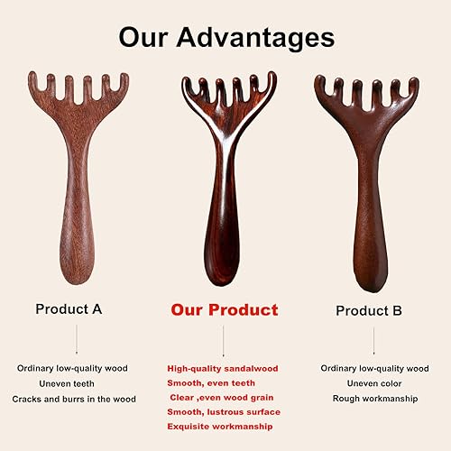 Miniatura 4 de Peine de masaje de cuerno de ciervo de madera, 2 piezas, 6 garras, herramientas de masaje Taichi, rastrillo de dragado meridiano, masajeador de