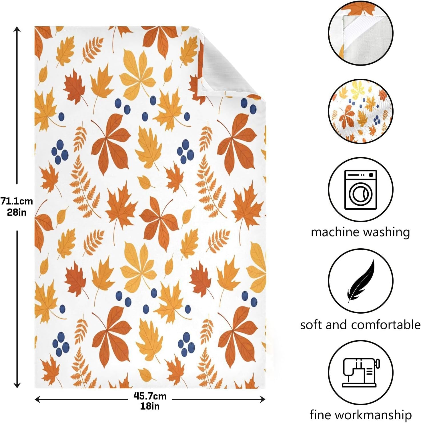Autumn Leaves Kitchen Towels Set of 4, Soft Absorbent Quick Drying and Reusable Dish Towels for Kitchen, Bathroom and Home Decor, 18 x 28 in