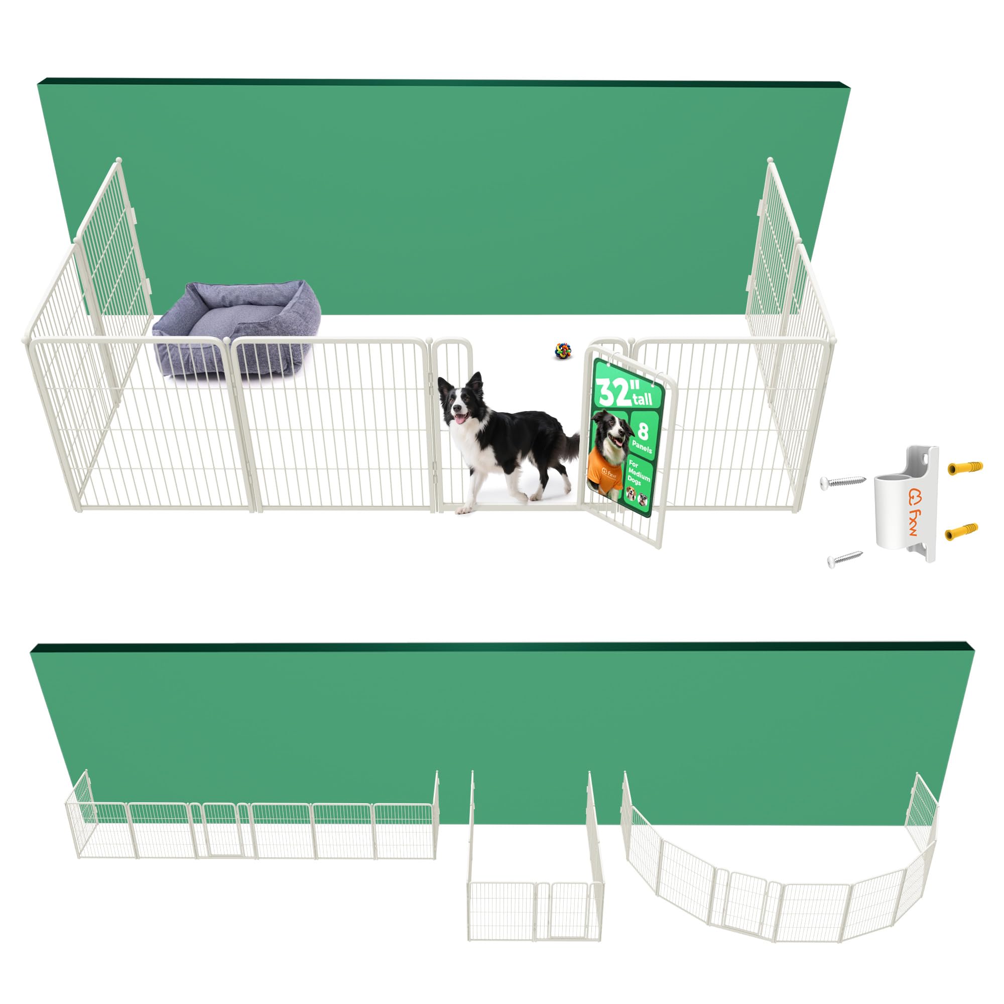 FXW Homeplus Indoor Dog Playpen with Fence-to-Wall Anchors, 32" H, 8 Panels