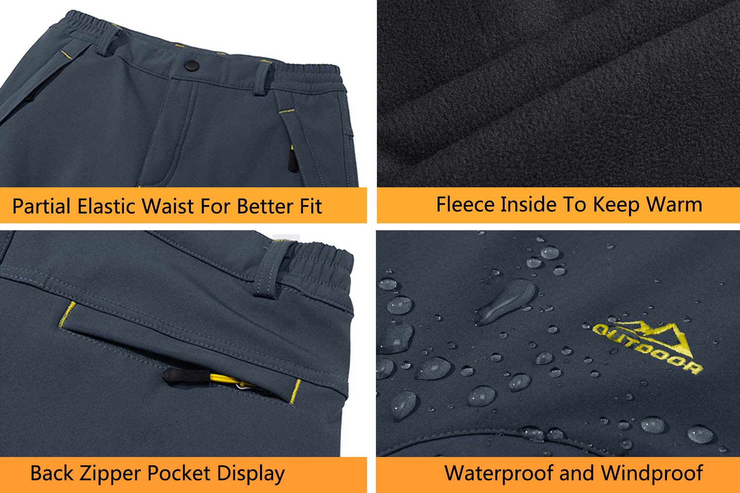 EKLENTSON Pantalon de Cyclisme Randonnee Marche Pantalons Hiver pour Hommes avec Poches Zippées, Noir