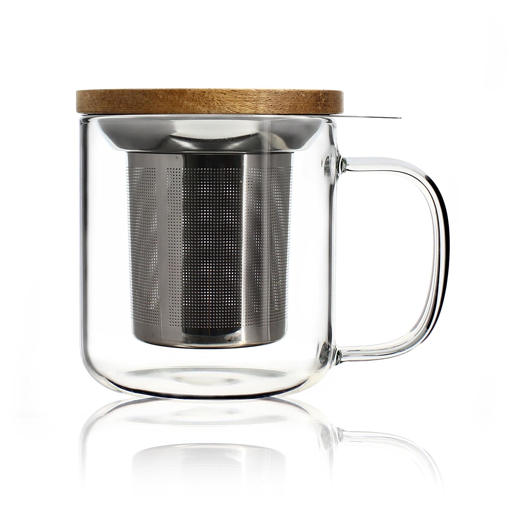 OGO LIVING - 7912103 300 ml Gustave Tea Pot - Ideal for Tea, Herbal Tea, infusions and Rooibos - Glass Tea Mug and Acacia Wood lid