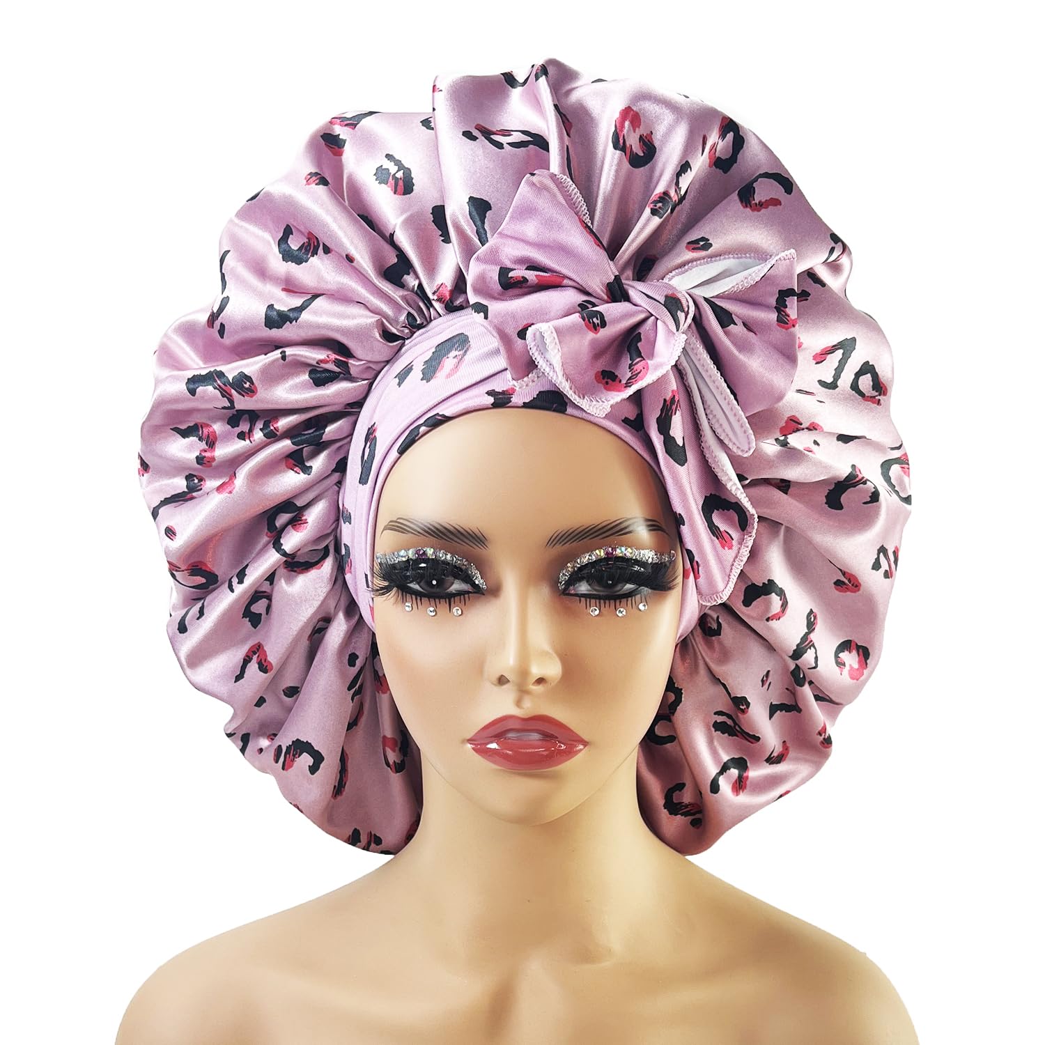 Duża satynowa czapka jedwabna nocna czepek do spania z opaską na głowę Bonnet Edge Wrap dla kobiet kręcone warkocze włosy (Color : PURPLE)