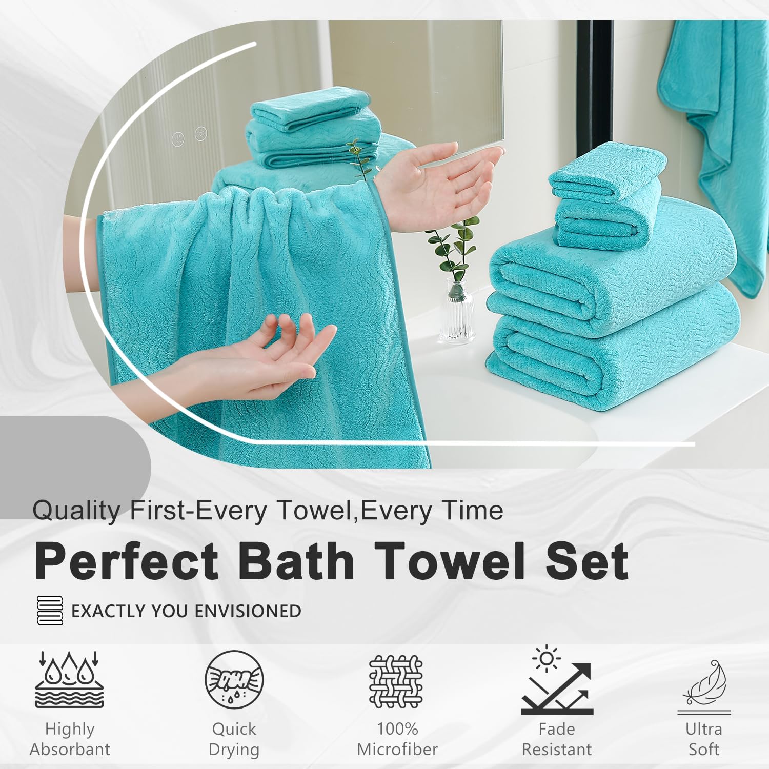 4 Piece Extra Large Bath Towel 35"x70" Oversized Bath Sheet Bath Towel Set for Bathroom Ultra Soft Cozy Highly Absorbent Quick Dry Bathroom Towel for Spa Gym Hotel,Shower Towel for Daily Use,Aqua Teal - Image 7
