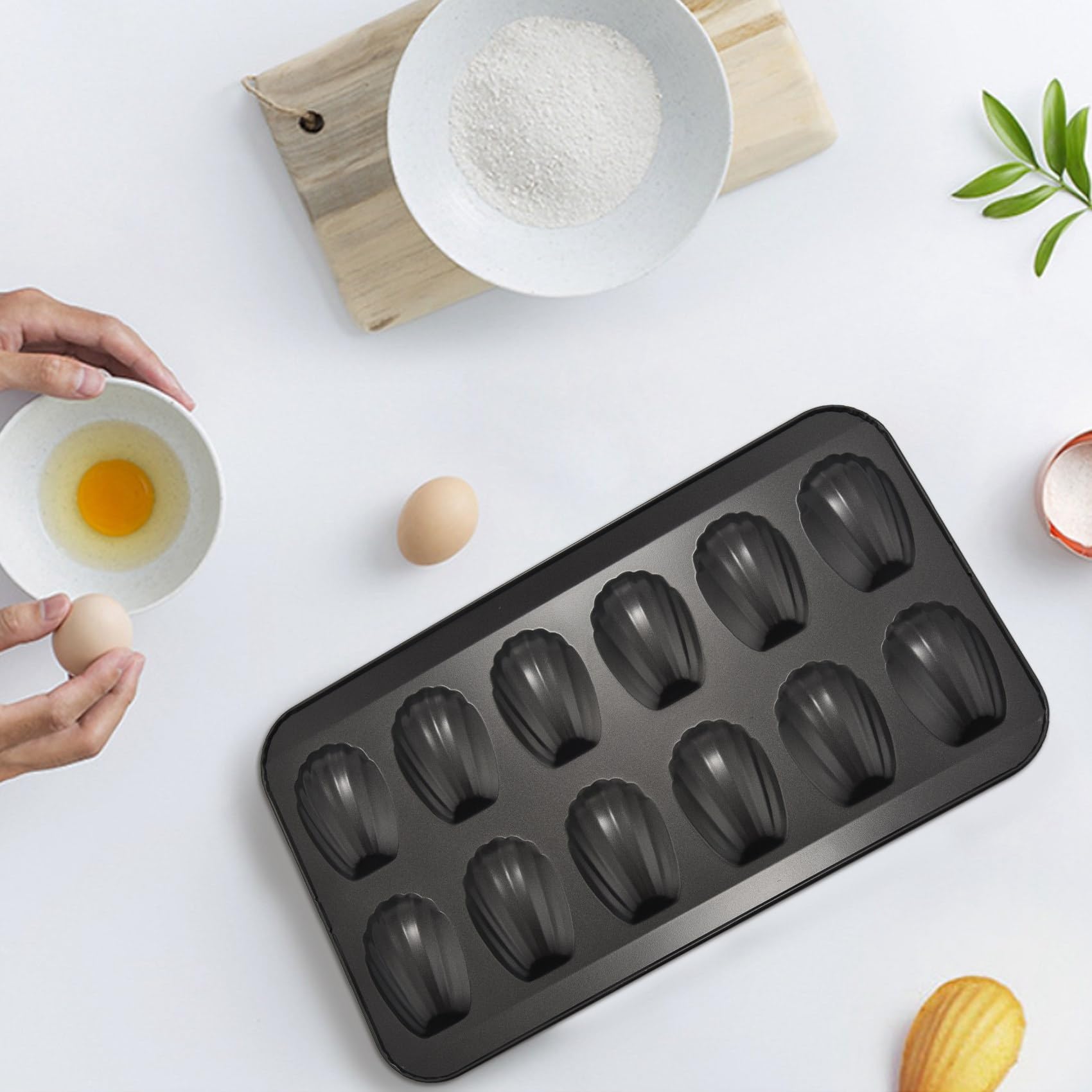 8 Packungen Anti Haft Madeleine Topf, Back Form 12 mit Muschel Kuchen Back Blech Schokoladen Anti Haft Back Blech, zum Backen im Ofen, Schwarz