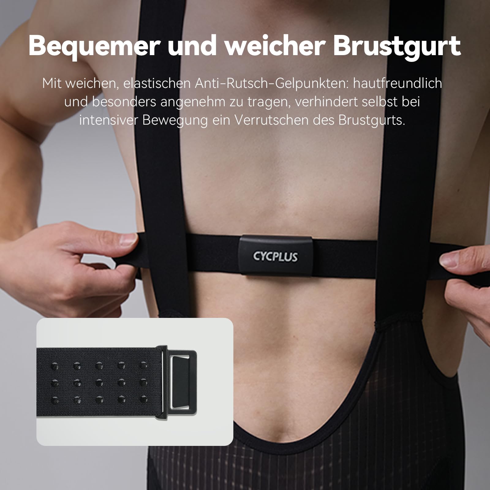 CYCPLUS H2Pro Brustgurt Herzfrequenzmesser Bluetooth ANT+ HR-Sensor 500h Batterielaufzeit IPX7 Wasserdicht Staubdicht