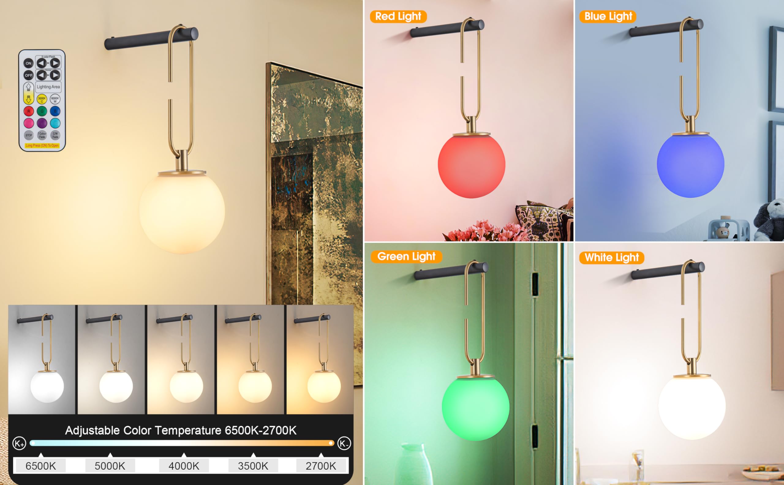 Applique da parete a batteria, set di 2 lampade da parete dimmerabili, alimentate a batteria con telecomando, applique non cablata, facile da installare, per camera da letto, fattoria, comodino, luce