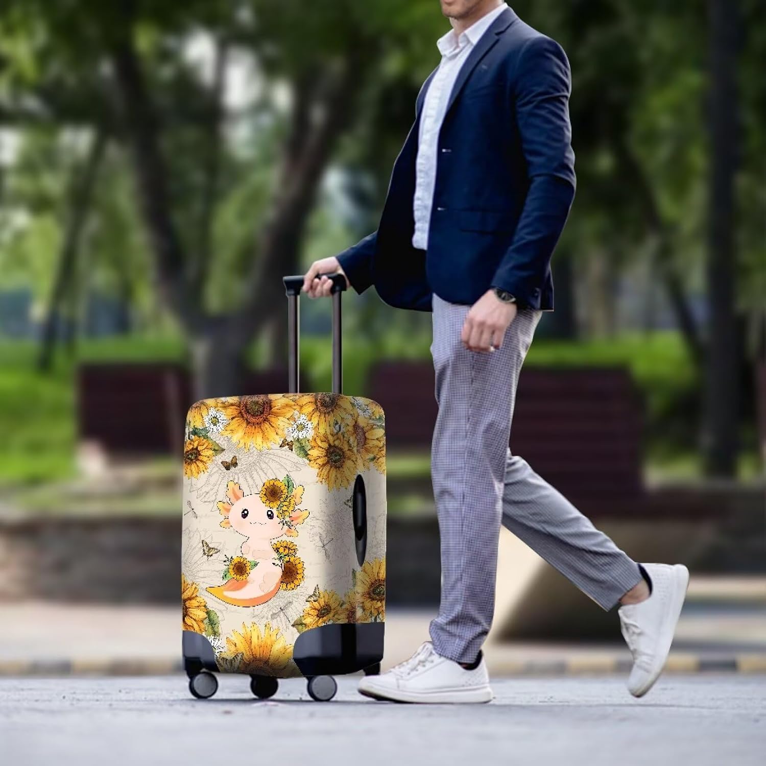 Salamander Sunflower Suitcase Cover Protector Carry On Luggage Cover Protector Baggage Cover with Zipper Decoration