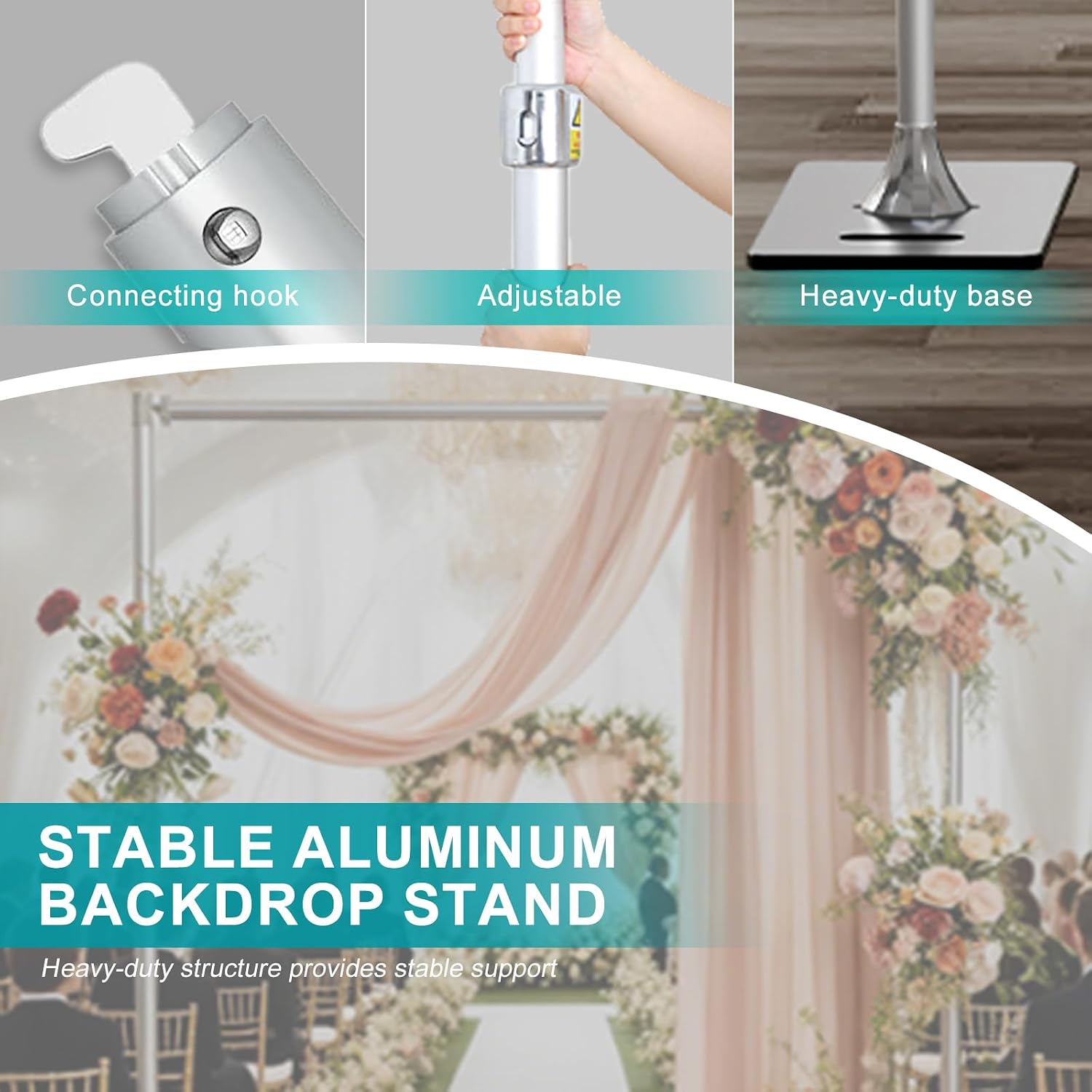 Ambitful Backdrop Stand Heavy Duty, 10x10ft Pipe and Drape Frame Kit with Single Crossbar, All-Metal Adjustable Height & Width for Wedding, Party, Birthday, Photography,Events, 10X10FT Single Crossbar