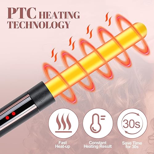 Miniatura 3 de Juego de rizador 5 en 1, varita rizadora con 3 barriles y 4 rizadores intercambiables, rizador de pelo de doble voltaje con control de temperatura