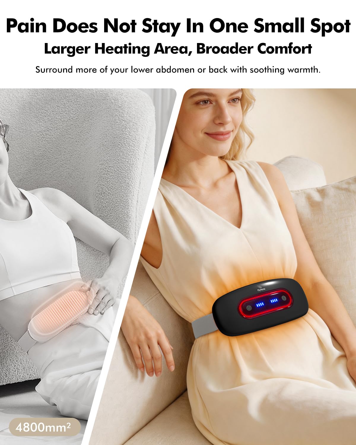 Almohadilla de calefacción eléctrica, almohadilla de calefacción menstrual portátil inalámbrica con 4 niveles de calor y 4 modos de masaje, cinturón de calentamiento rápido grande para el vientre