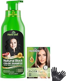 Herbishh Hair Color Shampoo for Gray Hair – Natural Hair Dye Shampoo – Colors Hair in Minutes – Lasts Up To 3-4 Weeks – 500ML – 3-In-1 Hair Color – Colors, Cleanses, and Conditions (Black)
