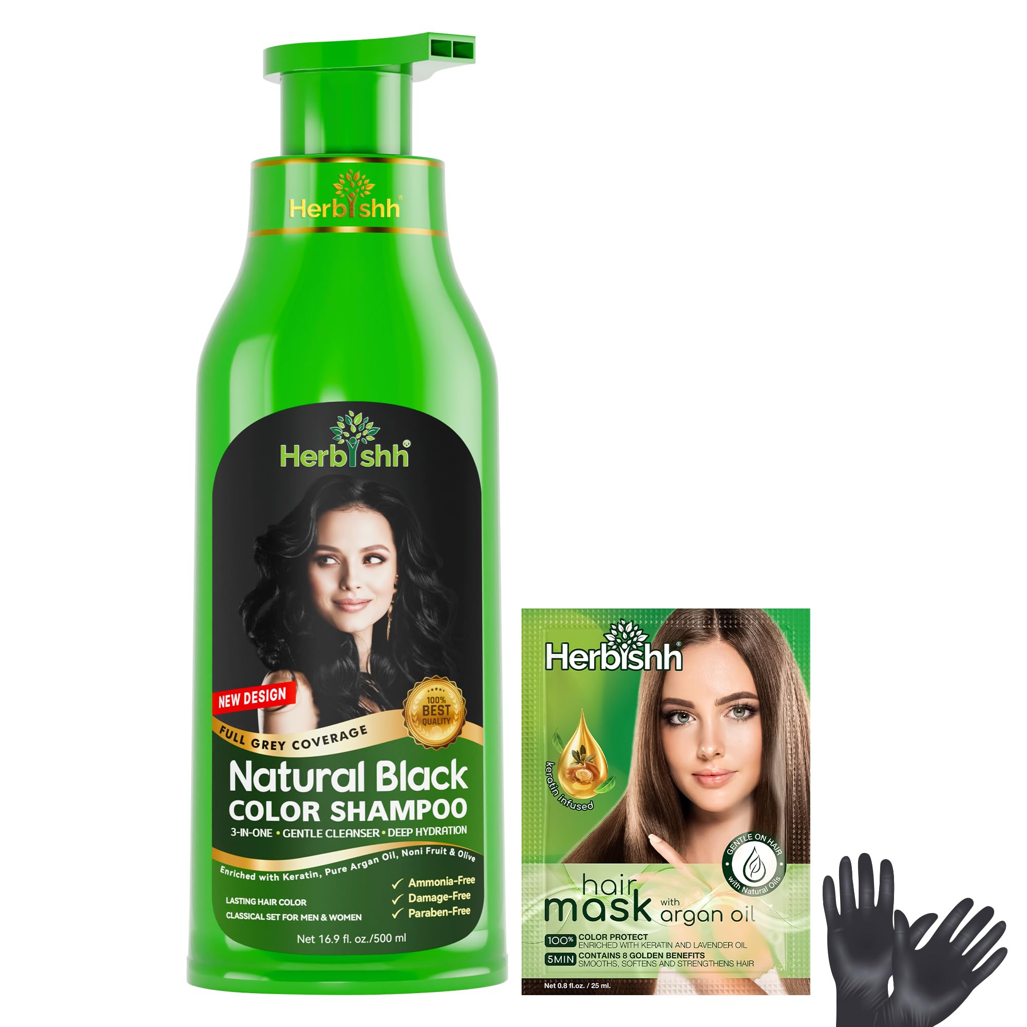 Herbishh Hair Color Shampoo for Gray Hair – Natural Hair Dye Shampoo – Colors Hair in Minutes – Lasts Up To 3-4 Weeks – 500ML – 3-In-1 Hair Color – Colors, Cleanses, and Conditions (Black)